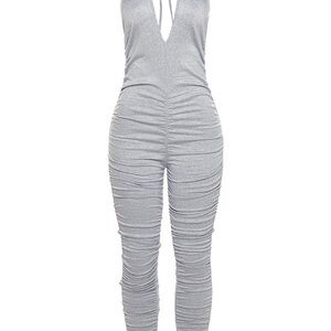 Chic Silver Ruched Jumpsuit